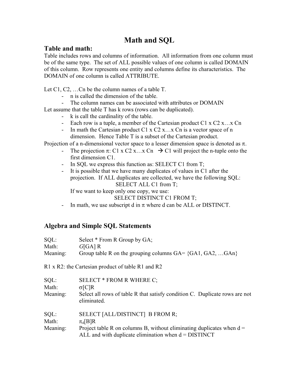 From SQL to Math Operators