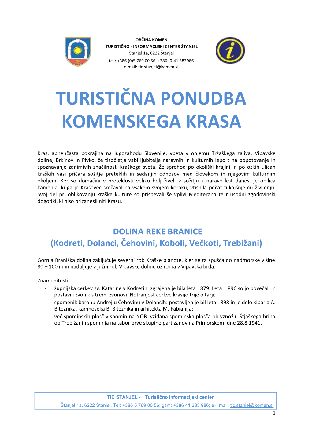 Turistična Ponudba Komenskega Krasa