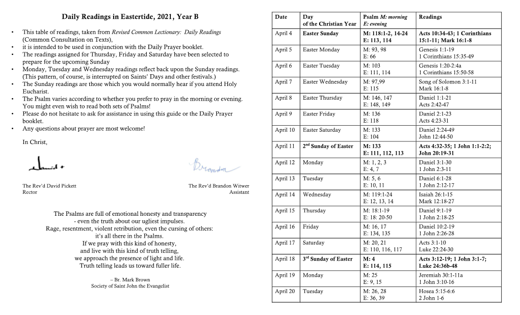 Daily Readings in Eastertide, 2021, Year B