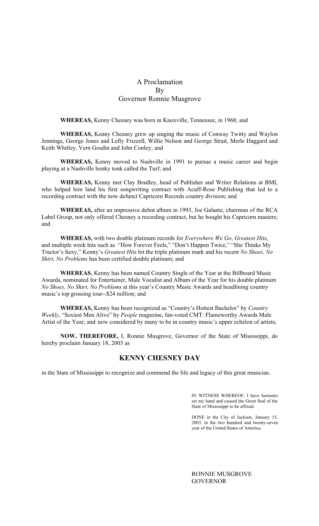 A Proclamation by Governor Ronnie Musgrove