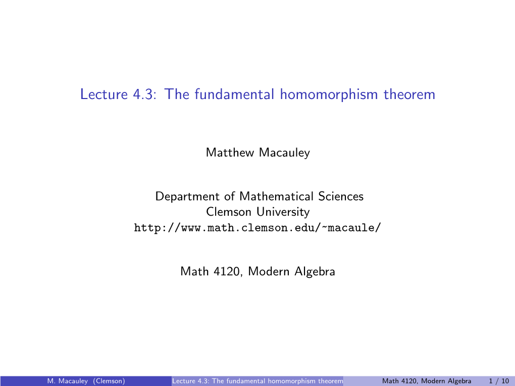 The Fundamental Homomorphism Theorem