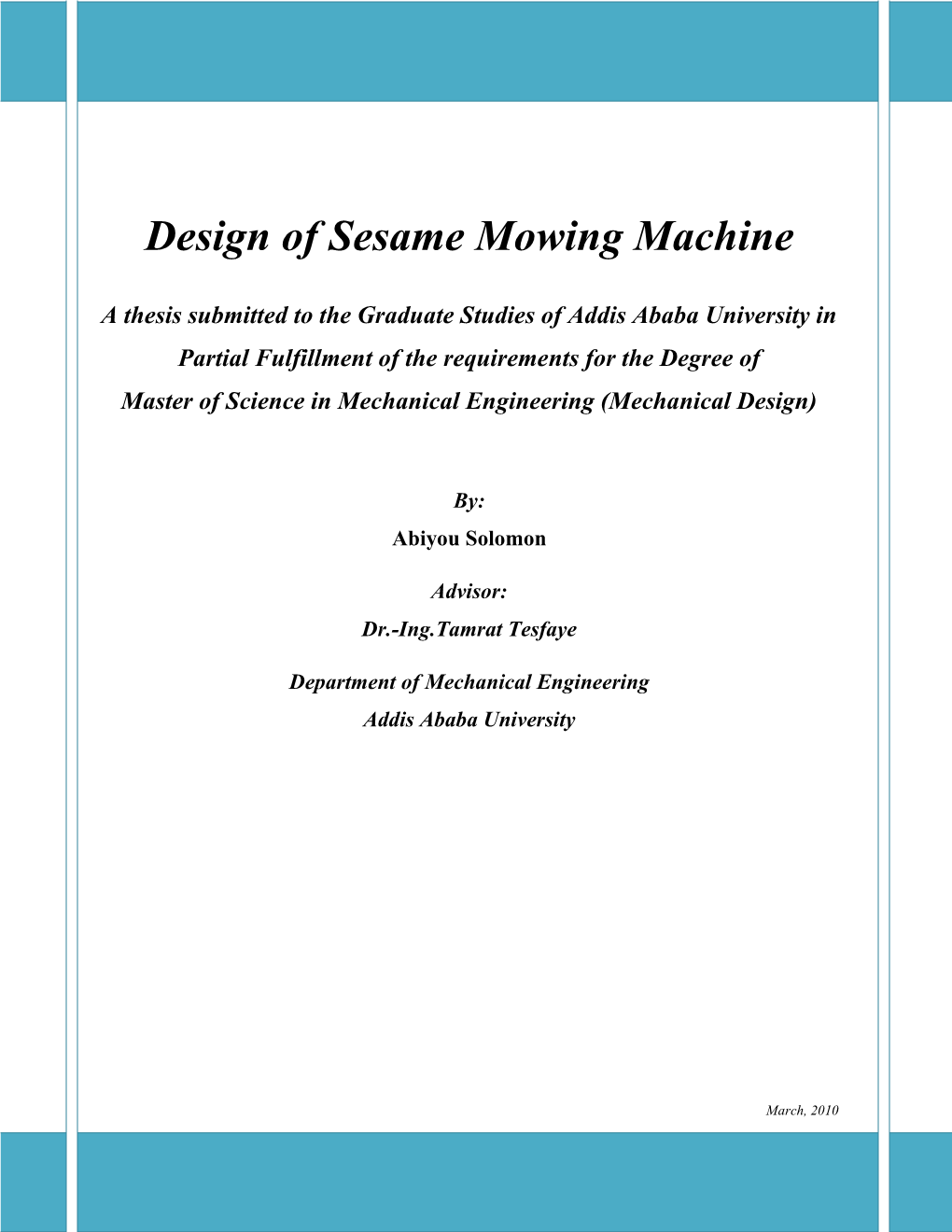 Design of Sesame Mowing Machine