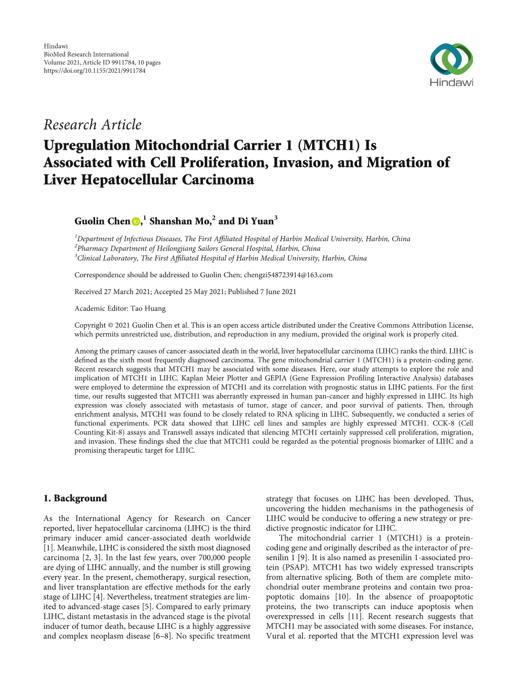 Upregulation Mitochondrial Carrier 1 (MTCH1) Is Associated with Cell Proliferation, Invasion, and Migration of Liver Hepatocellular Carcinoma