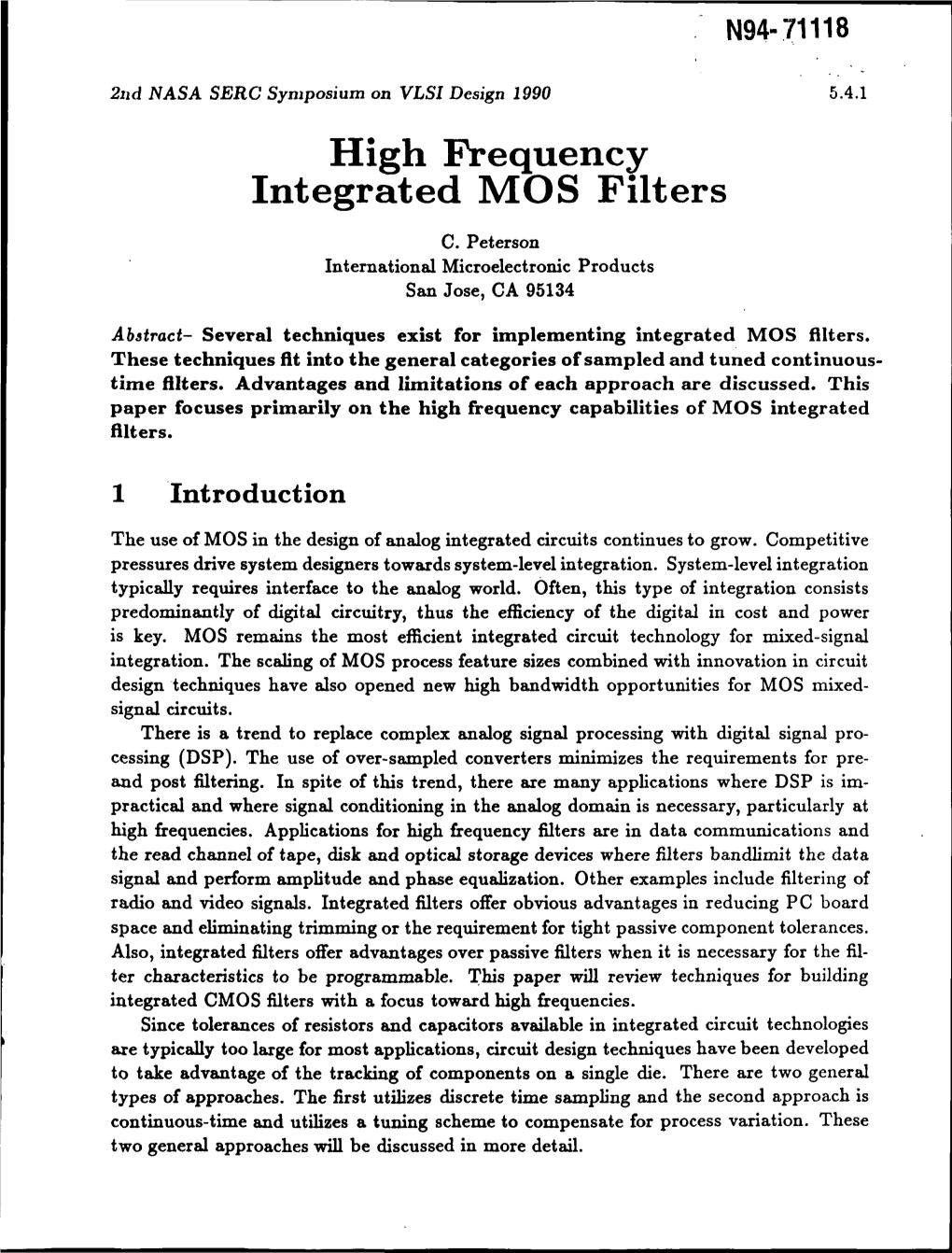 High Frequency Integrated MOS Filters C