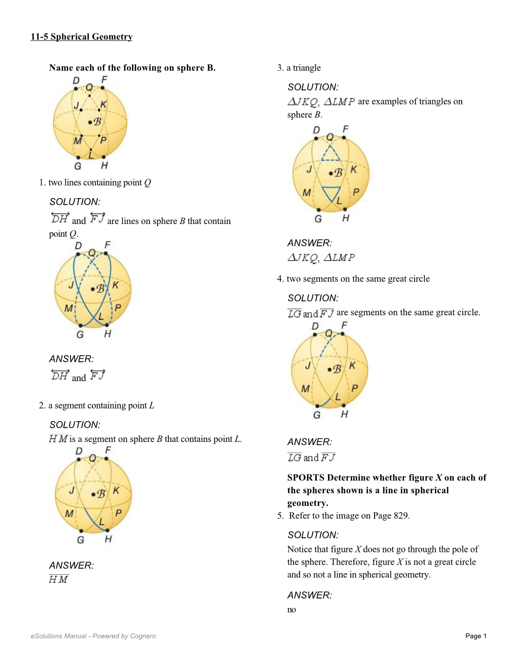 And Are Lines on Sphere B That Contain Point Q