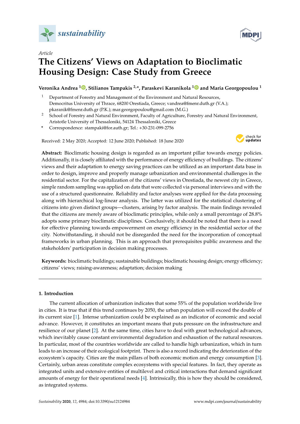 The Citizens' Views on Adaptation to Bioclimatic Housing Design