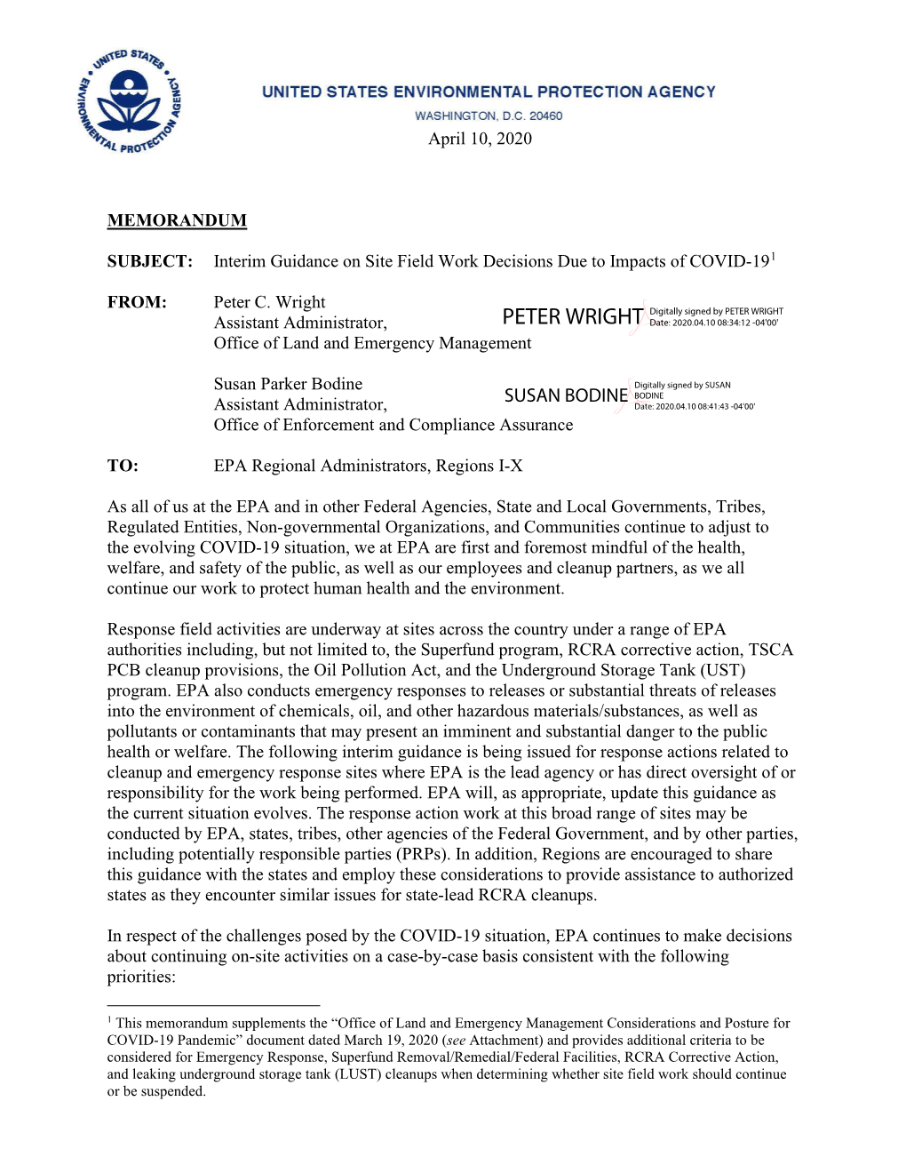 Interim Guidance on Site Field Work Decisions Due to Impacts of COVID-191