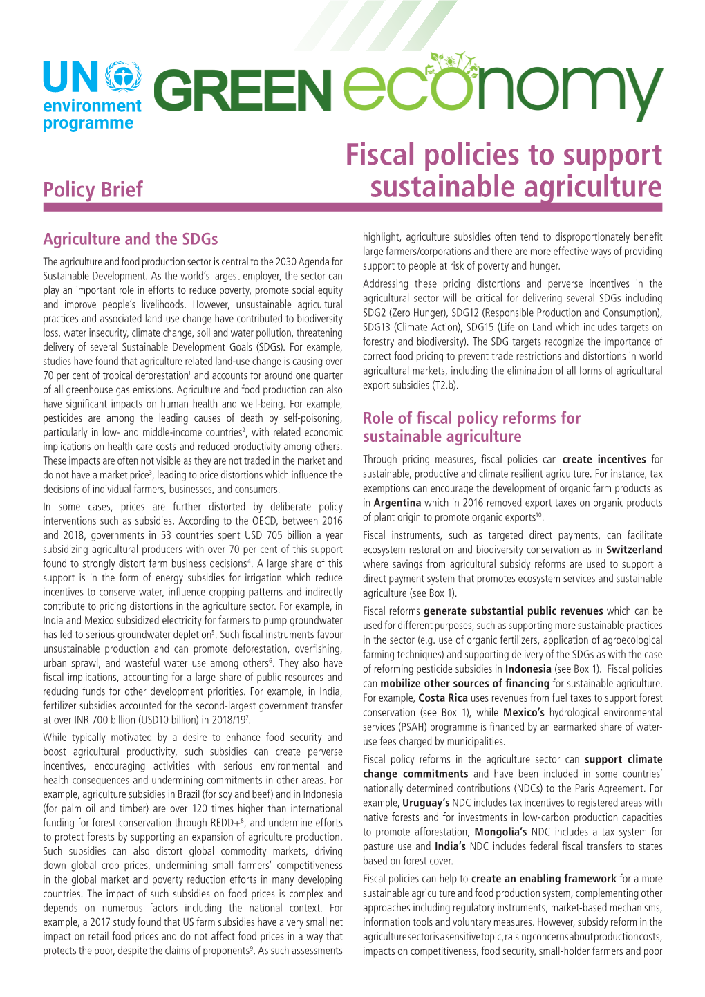 Fiscal Policies for Sustainable Agriculture