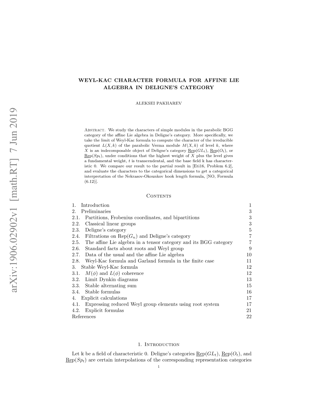 Weyl-Kac Character Formula for Affine Lie Algebra in Deligne's Category