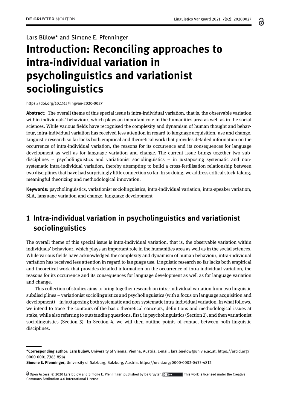 Introduction: Reconciling Approaches to Intra-Individual Variation in Psycholinguistics and Variationist Sociolinguistics