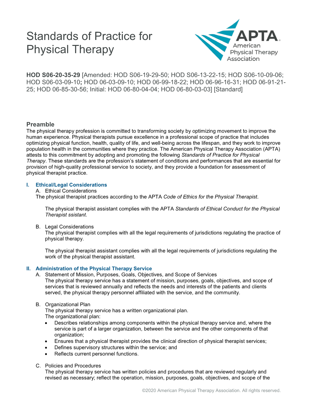 Standards of Practice for Physical Therapy