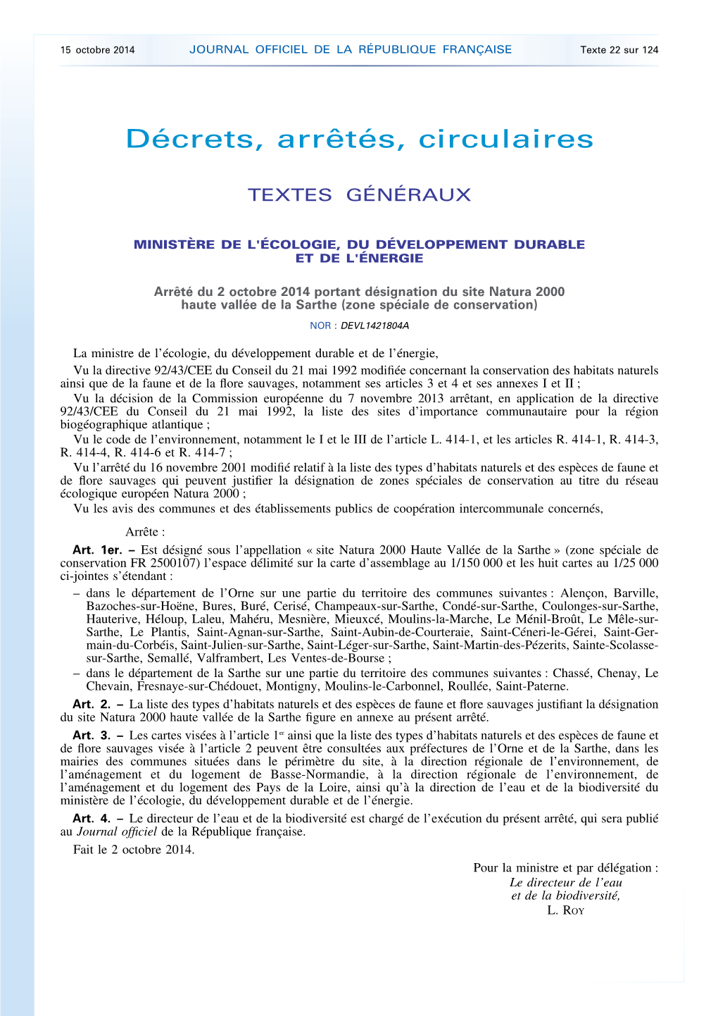 JOURNAL OFFICIEL DE LA RÉPUBLIQUE FRANÇAISE Texte 22 Sur 124