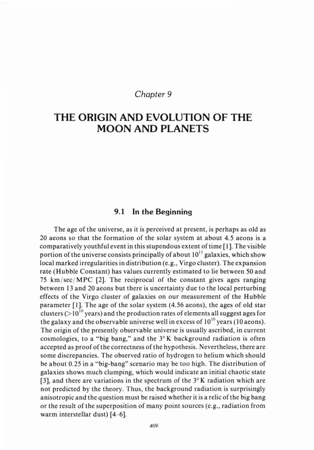 Chapter 9: the Origin and Evolution of the Moon and Planets