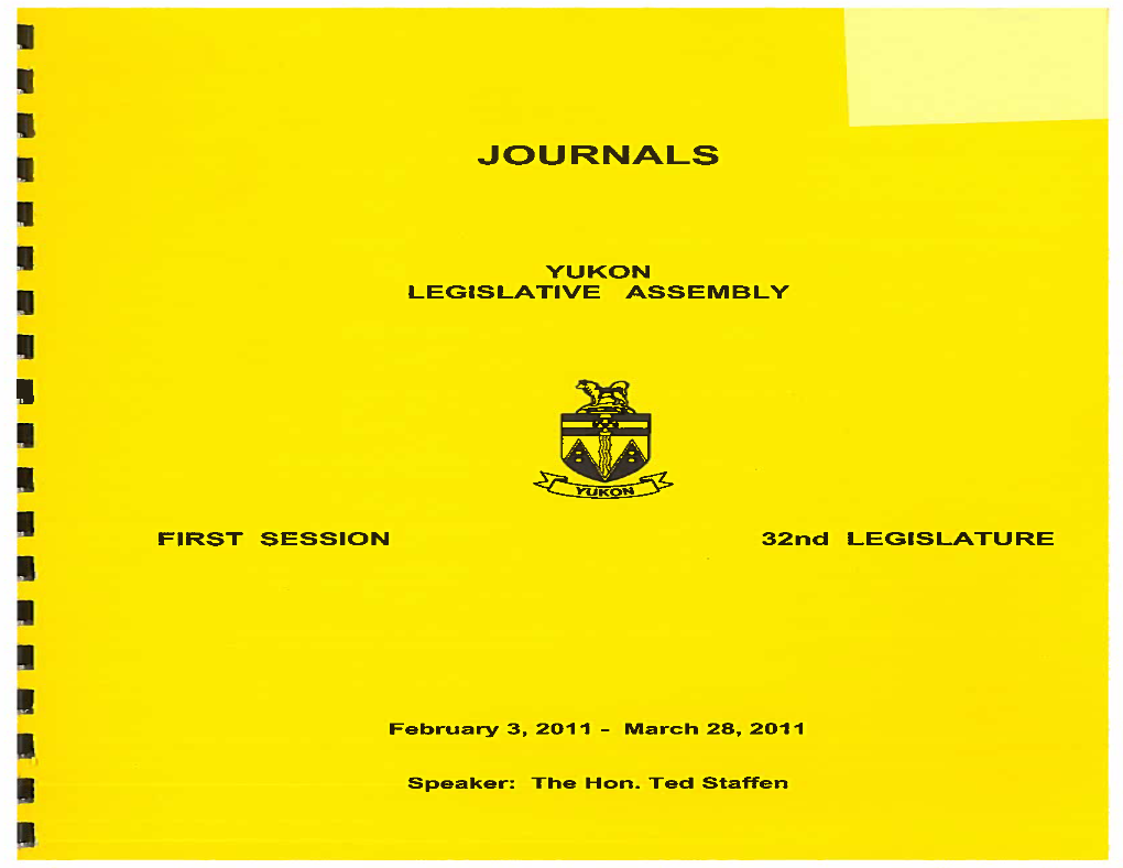 Journals of the Yukon Legislative Assembly First Session of the 32Nd