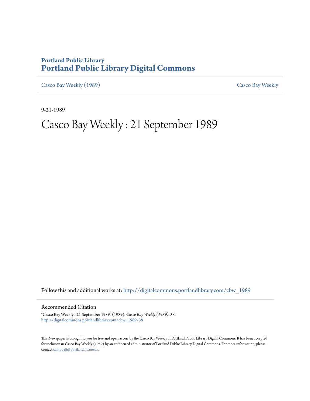 Casco Bay Weekly : 21 September 1989