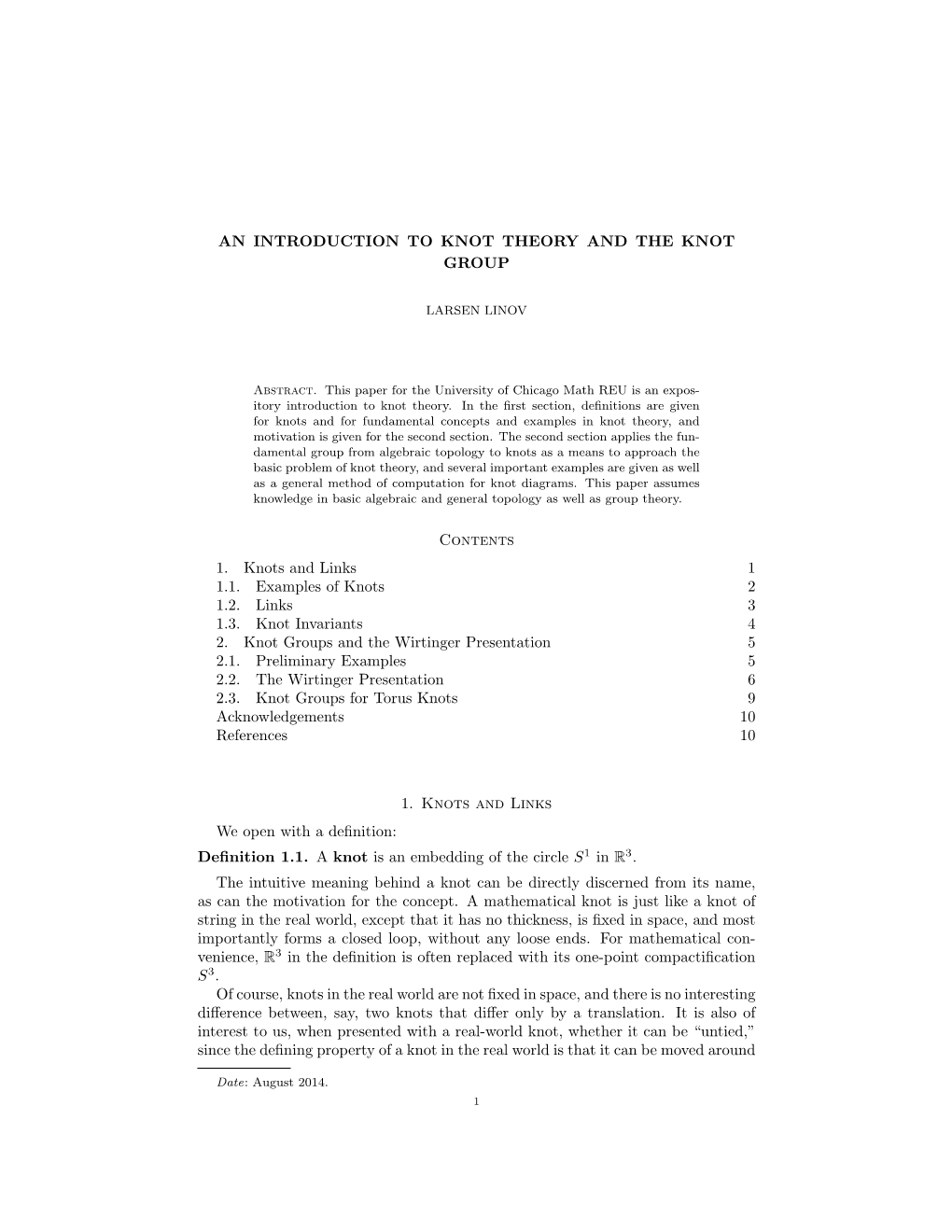 An Introduction to Knot Theory and the Knot Group