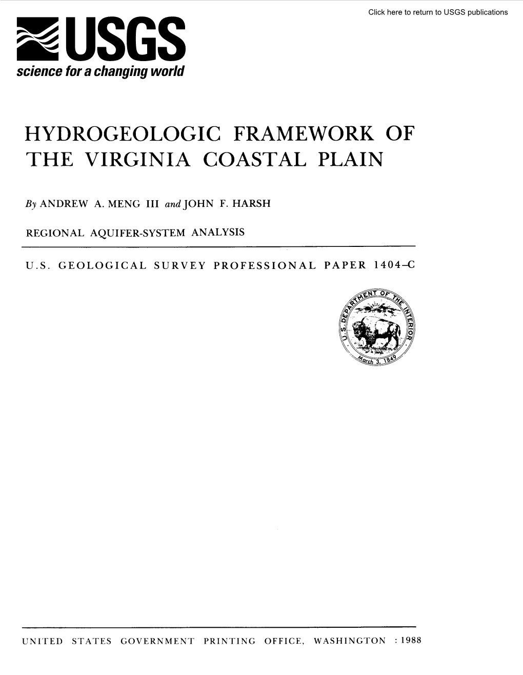 Hydrogeologic Framework of the Virginia Coastal Plain