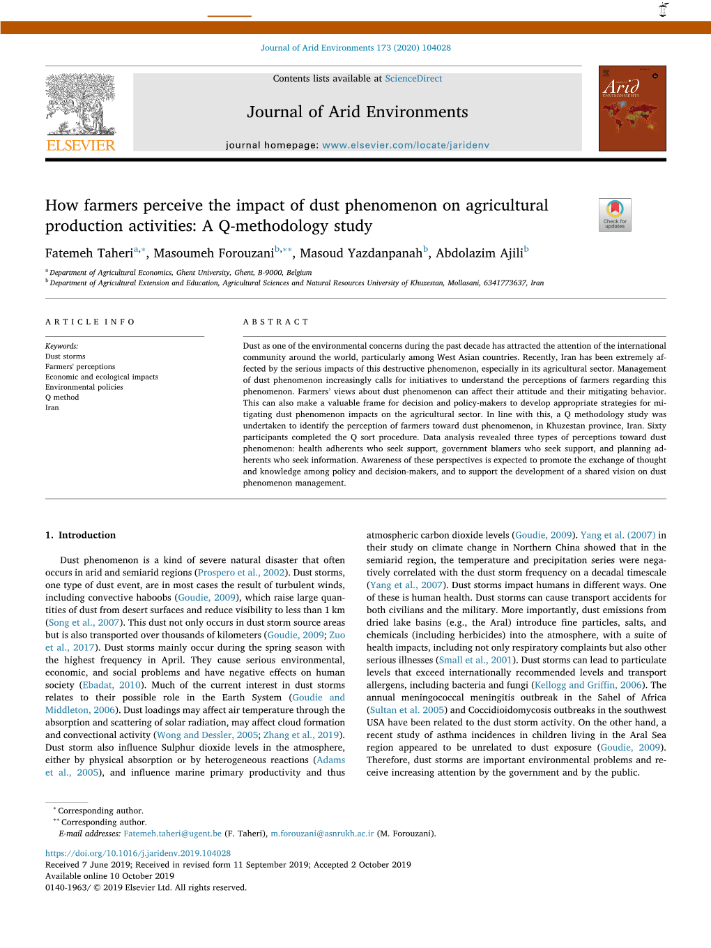 How Farmers Perceive the Impact of Dust Phenomenon on Agricultural Production Activities: a Q-Methodology Study T