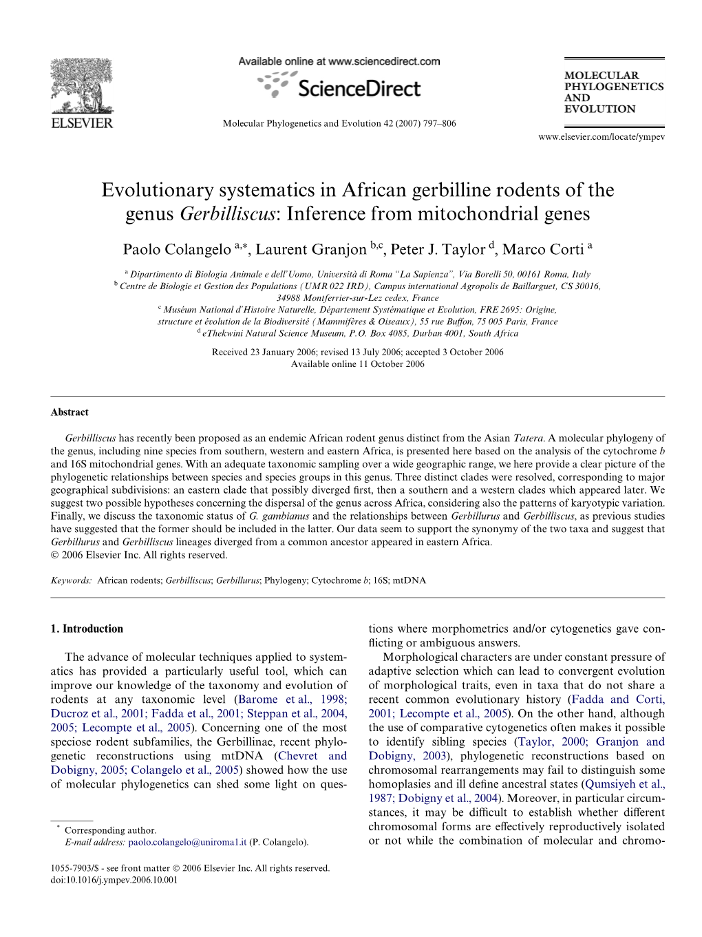 Evolutionary Systematics in African Gerbilline Rodents of the Genus Gerbilliscus: Inference from Mitochondrial Genes