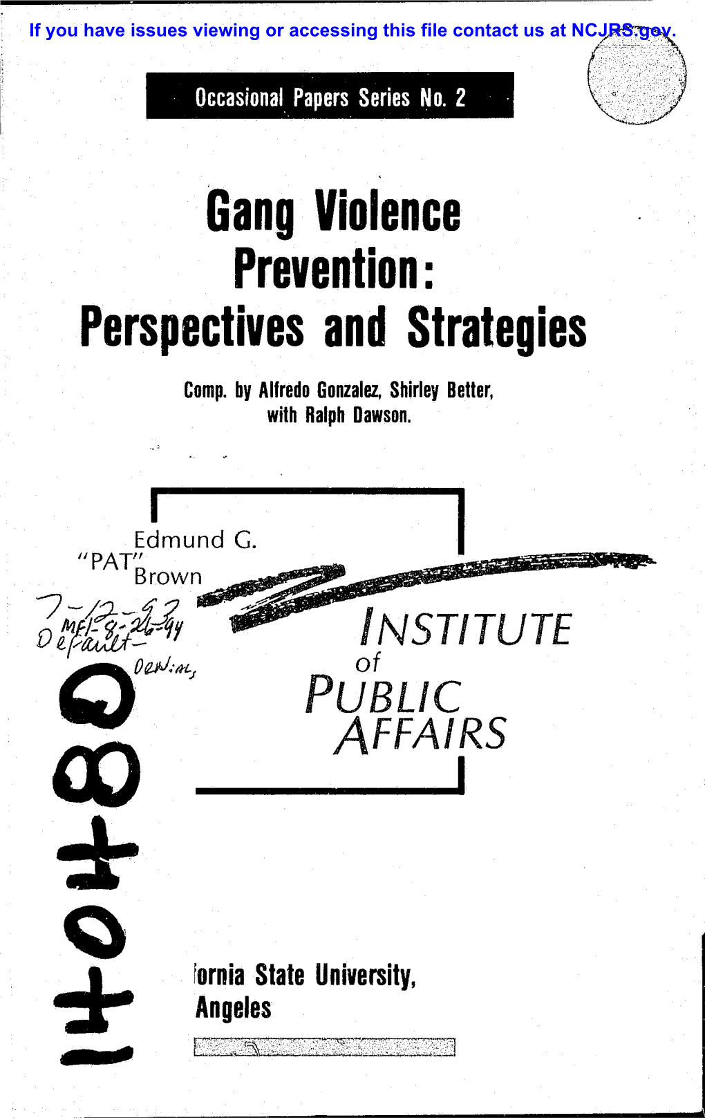 Gang Violence Prevention: Perspectives and Strategies