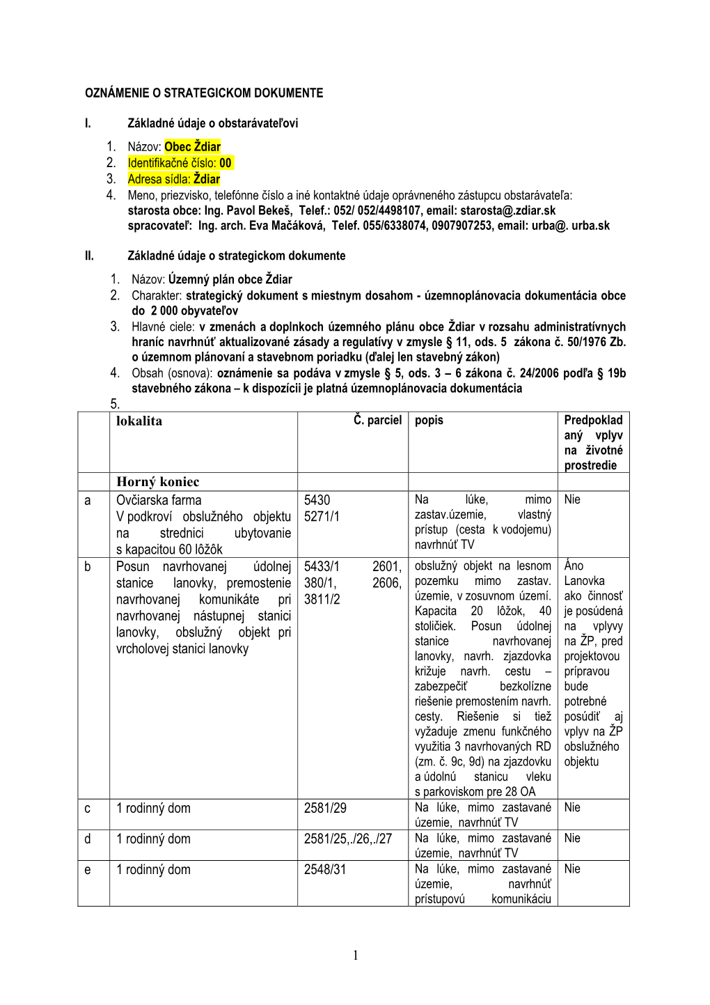 1 5. Lokalita Horný Koniec a Ovčiarska Farma V Podkroví Obslužného