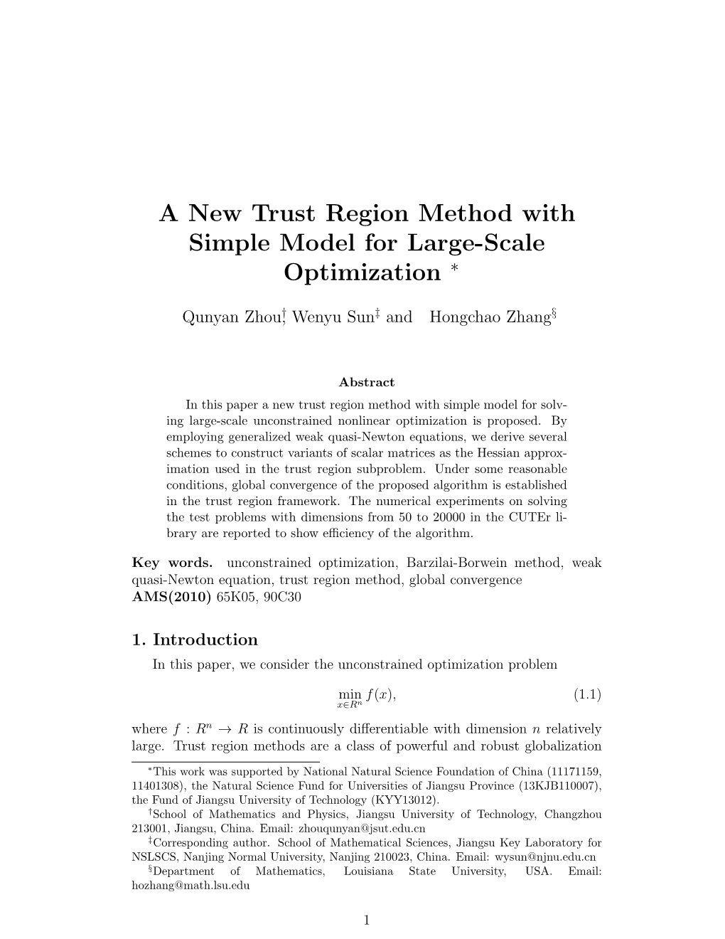 A New Trust Region Method with Simple Model for Large-Scale Optimization ∗