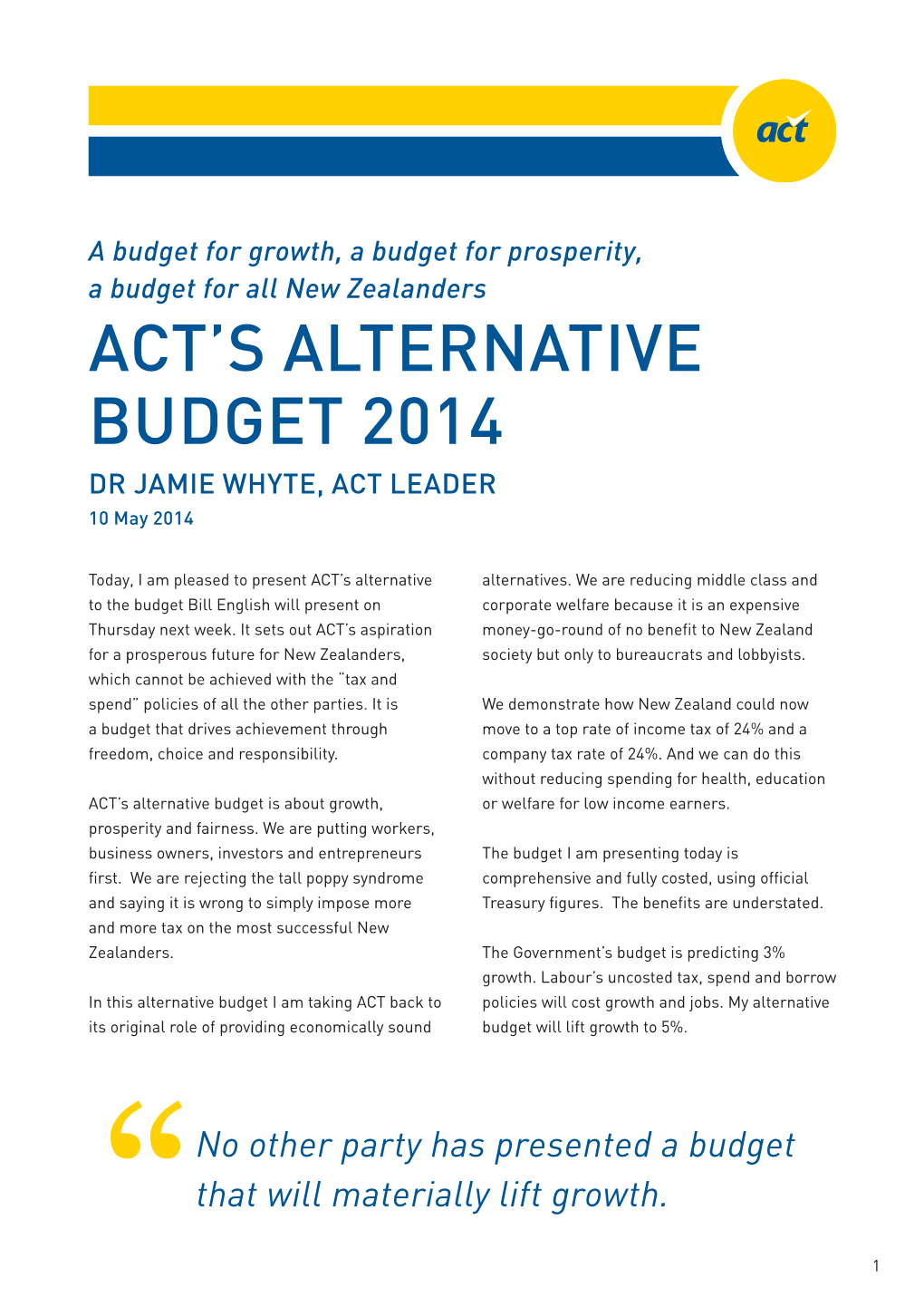 Act's Alternative Budget 2014