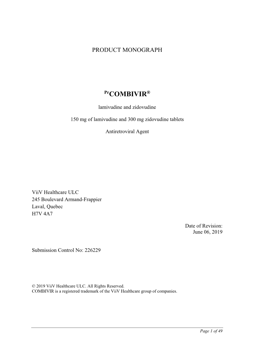 Product Monograph for COMBIVIR