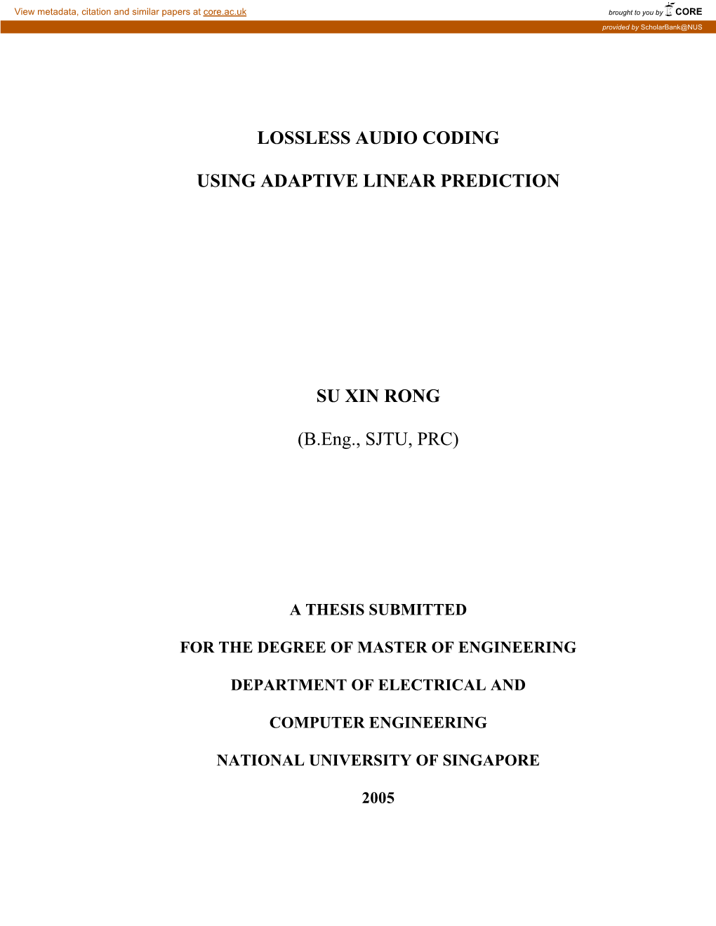 Lossless Audio Coding Using Adaptive Linear Prediction