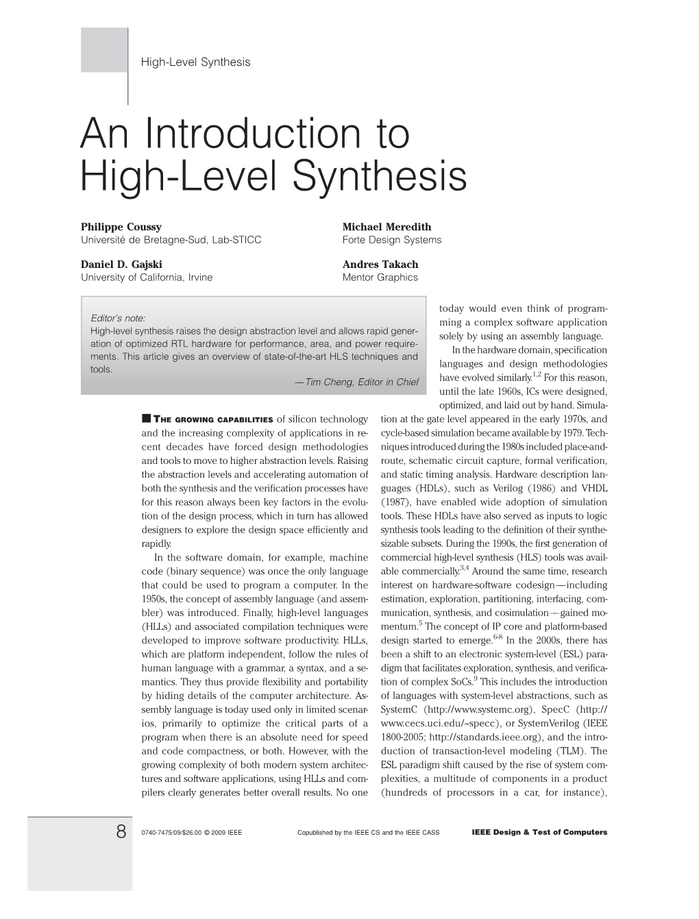 An Introduction to High-Level Synthesis