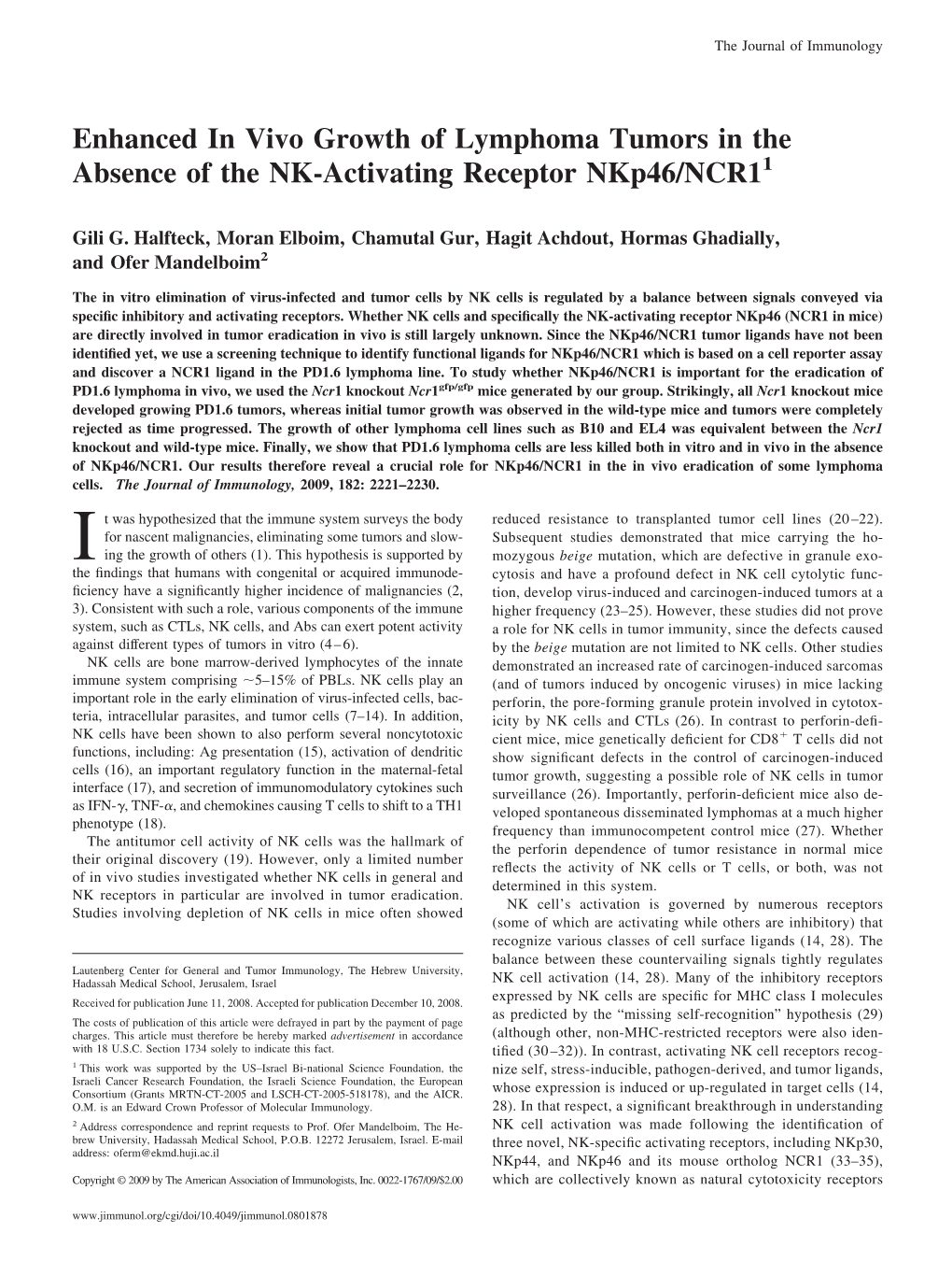 Receptor Nkp46/NCR1 Tumors in the Absence of the NK-Activating