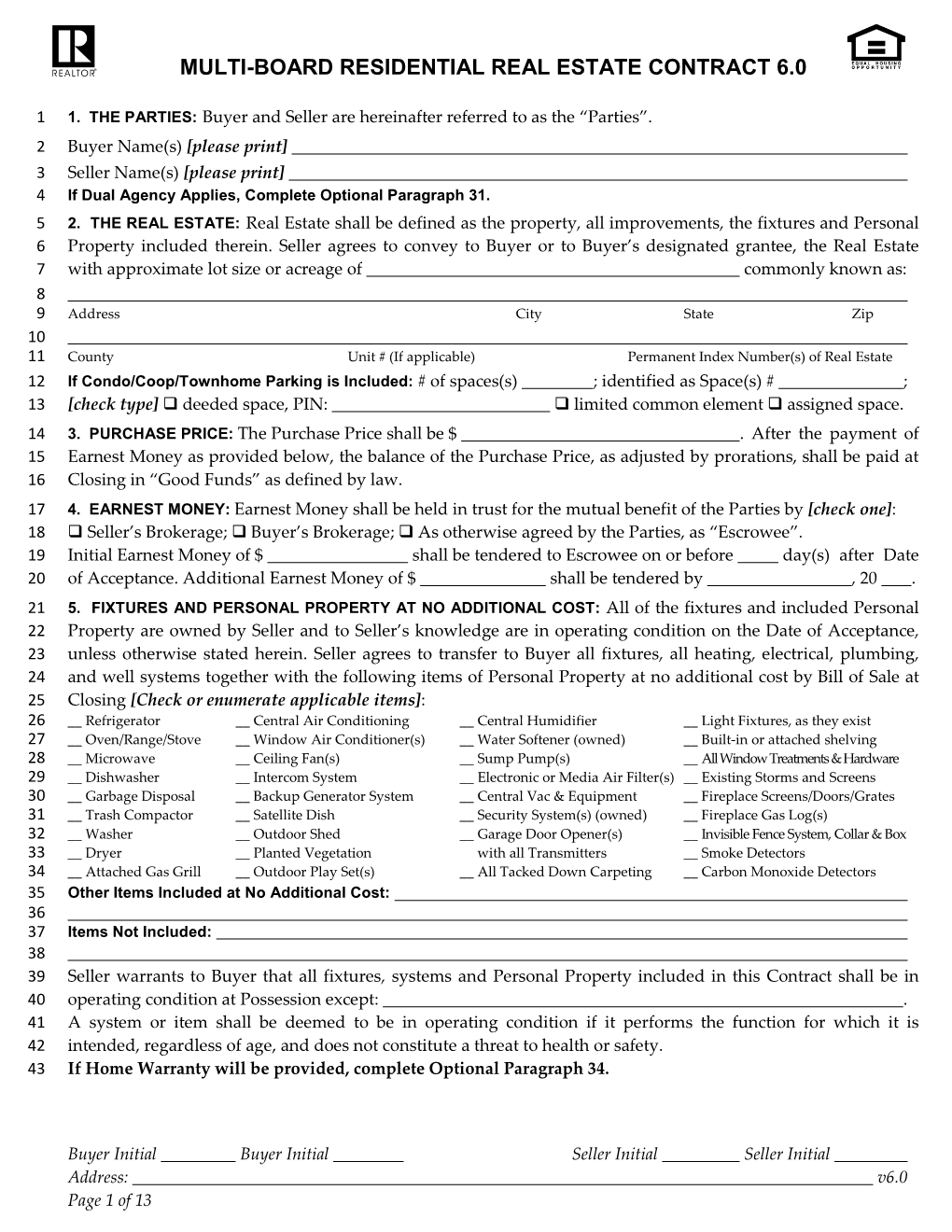 Multi-Board Residential Real Estate Contract 6.0