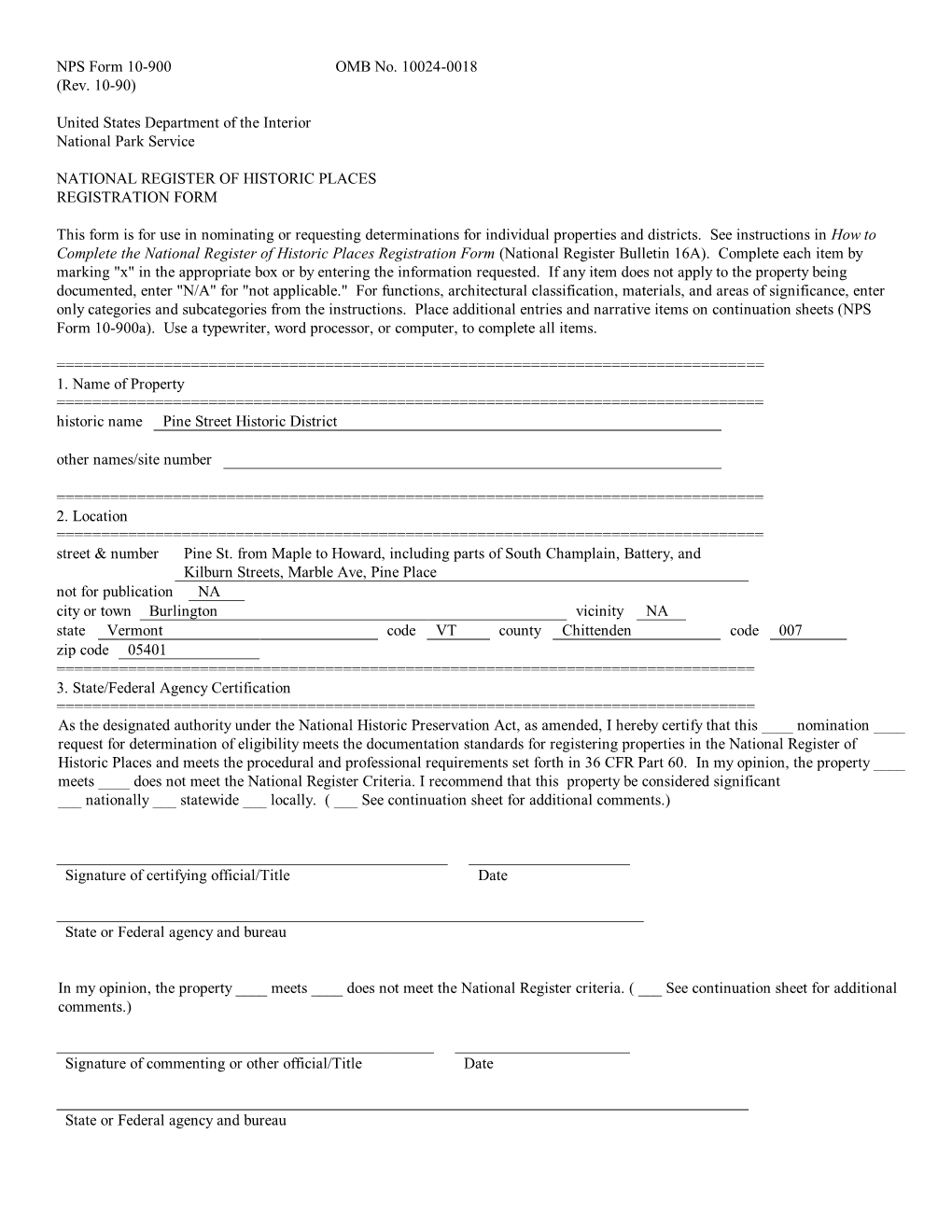 NPS Form 10-900 OMB No. 10024-0018 (Rev. 10-90) United States Department of the Interior National Park Service NATIONAL REGI