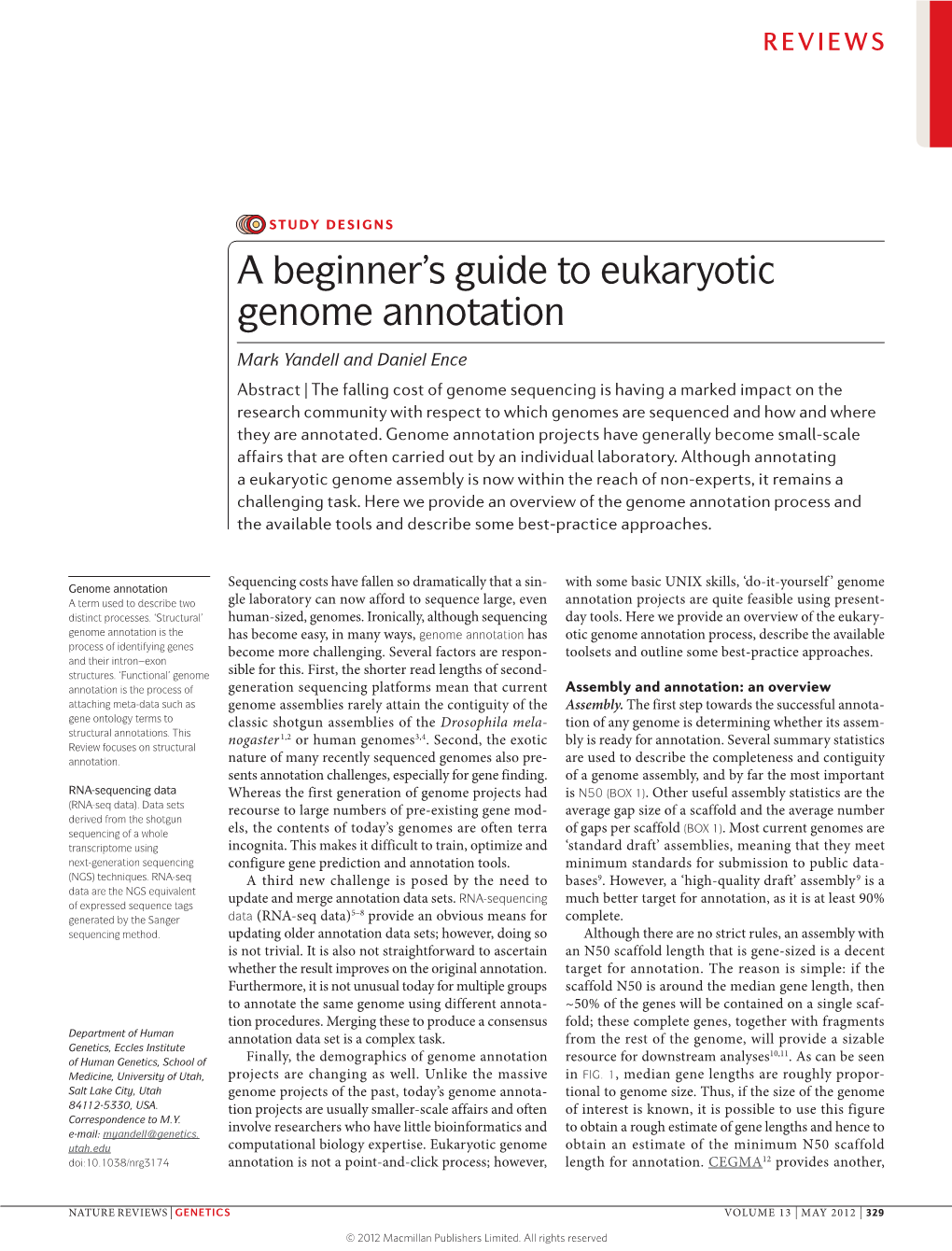 A Beginner's Guide to Eukaryotic Genome Annotation