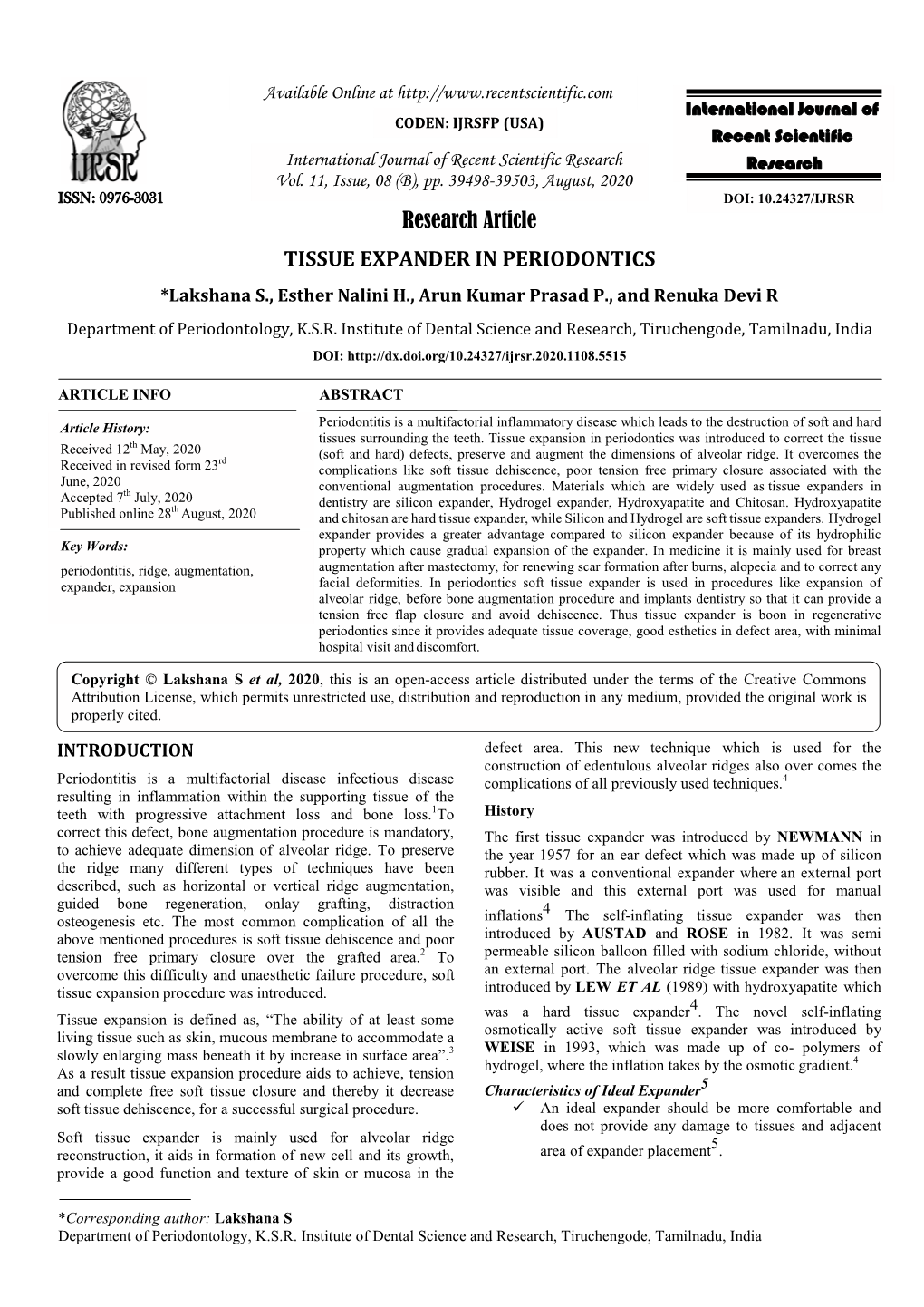 Research Article TISSUE EXPANDER in PERIODONTICS