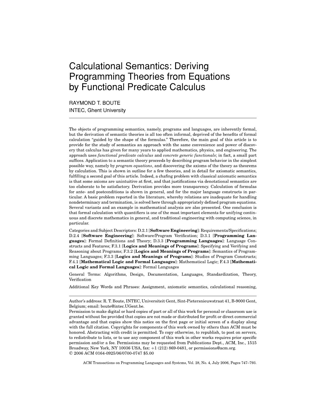 Deriving Programming Theories from Equations by Functional Predicate Calculus