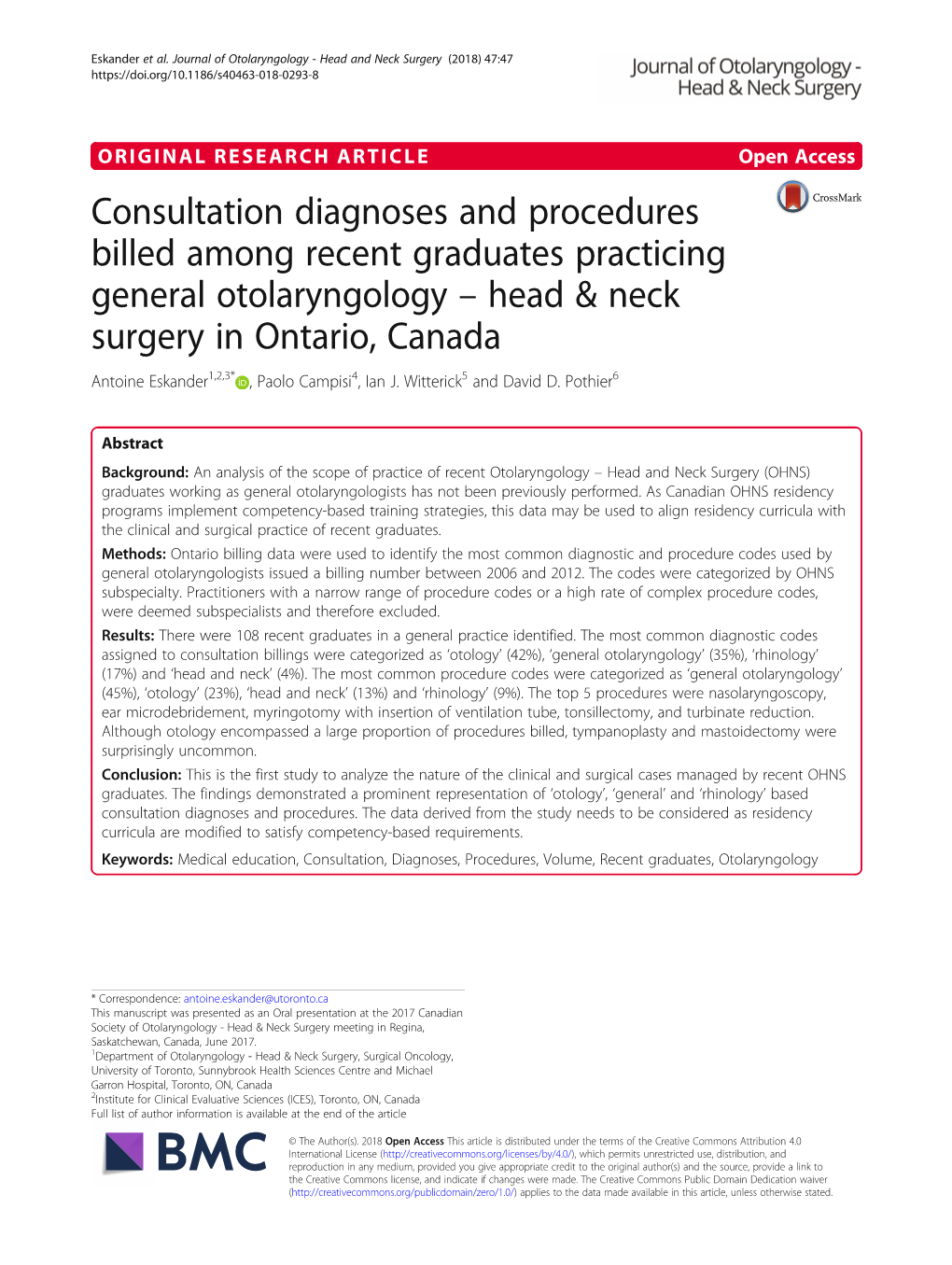 Consultation Diagnoses and Procedures Billed Among Recent Graduates Practicing General Otolaryngology – Head & Neck Surger