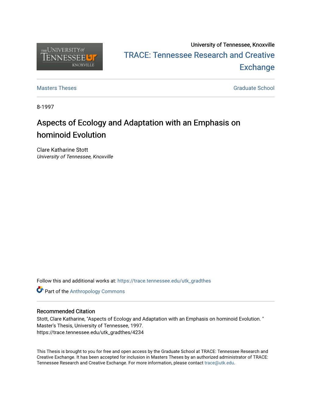 Aspects of Ecology and Adaptation with an Emphasis on Hominoid Evolution