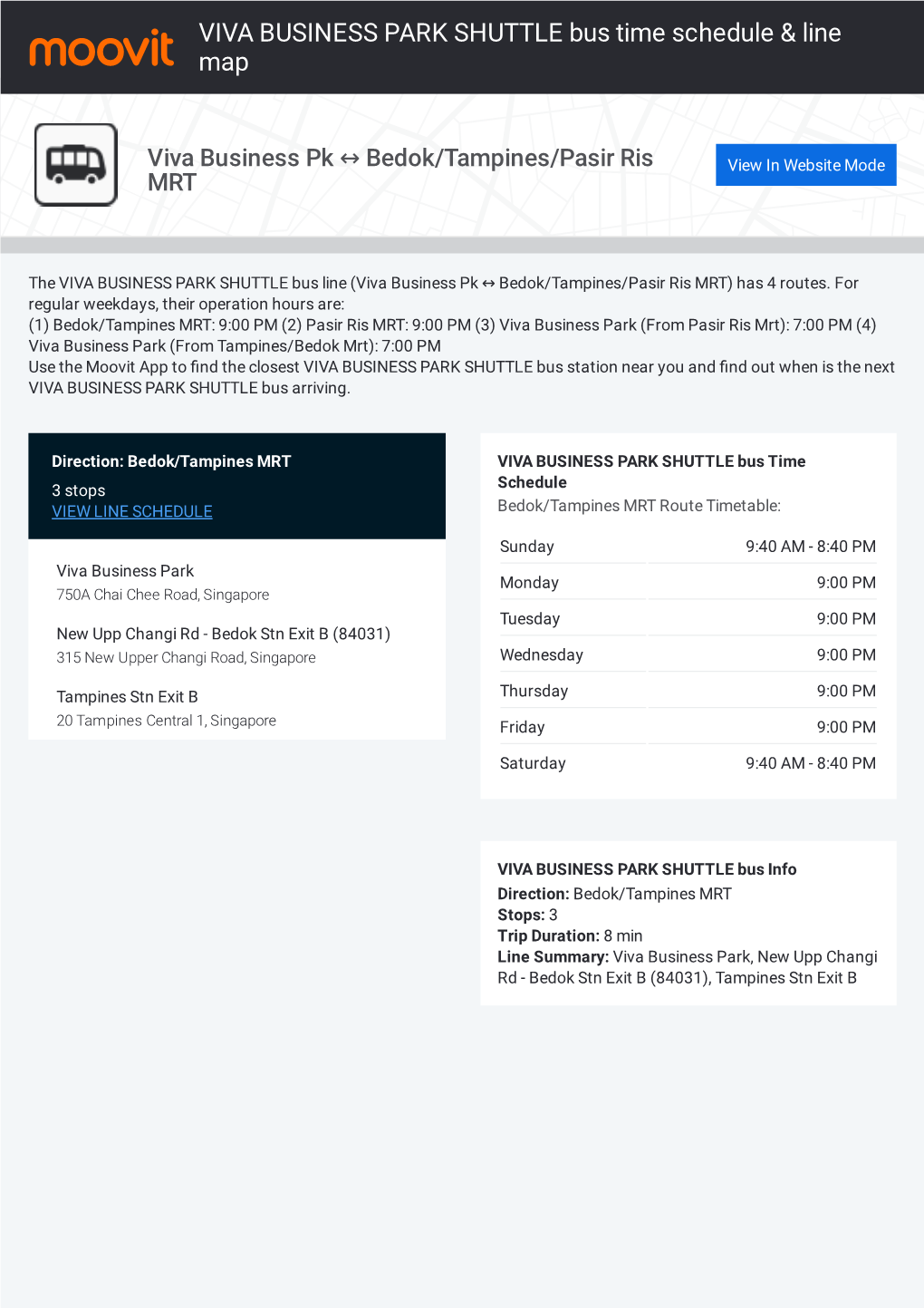 VIVA BUSINESS PARK SHUTTLE Bus Time Schedule & Line Route