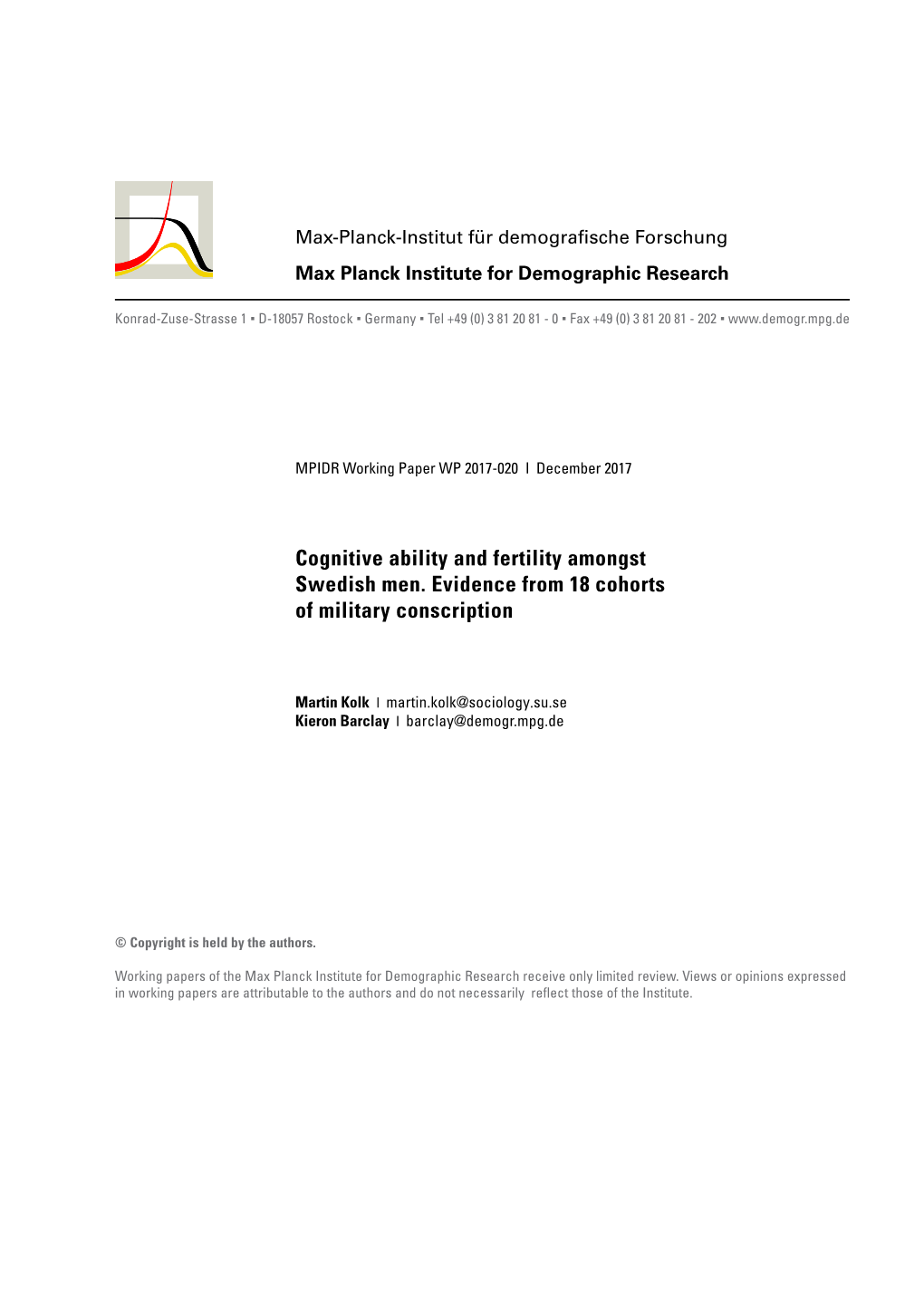 Cognitive Ability and Fertility Amongst Swedish Men. Evidence from 18 Cohorts of Military Conscription