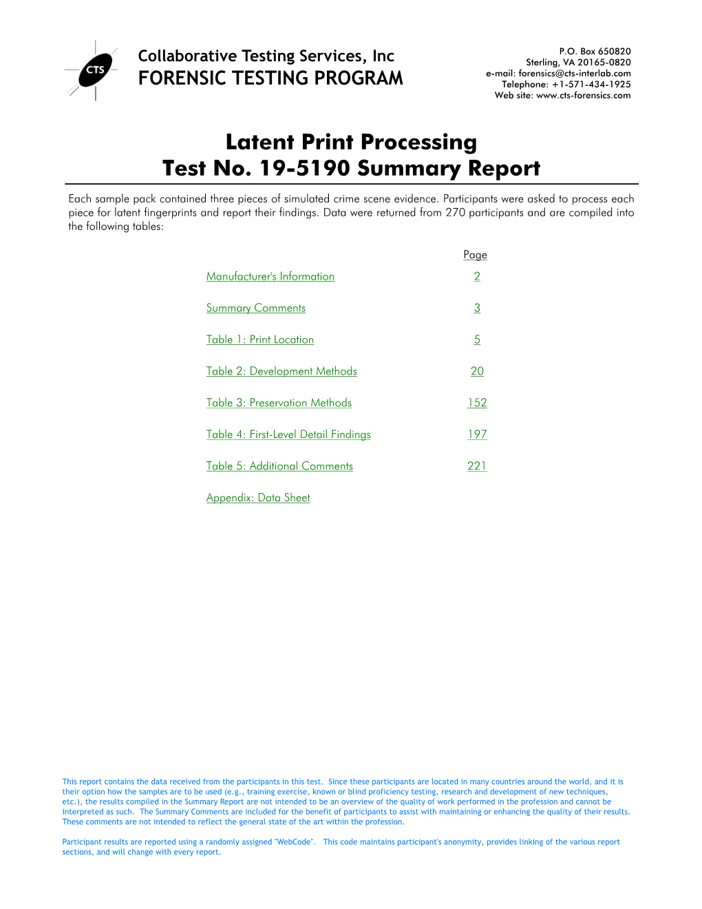 Latent Print Processing Test No. 19-5190 Summary Report