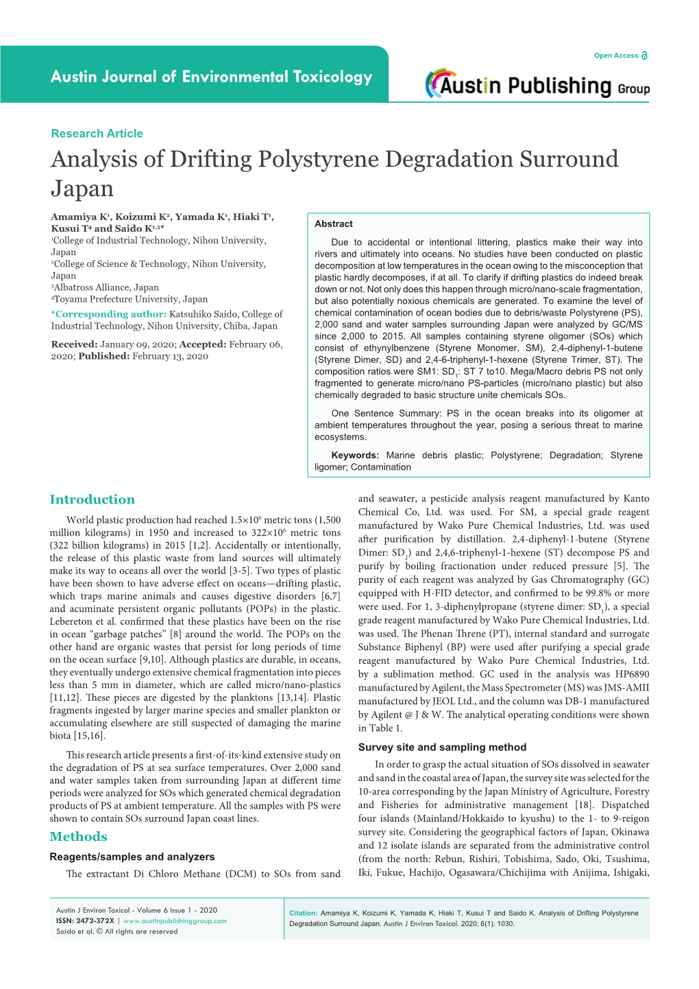 Analysis of Drifting Polystyrene Degradation Surround Japan