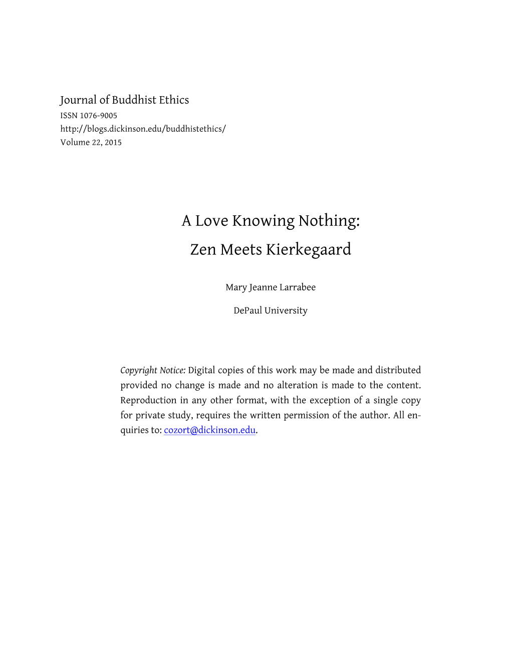 A Love Knowing Nothing: Zen Meets Kierkegaard