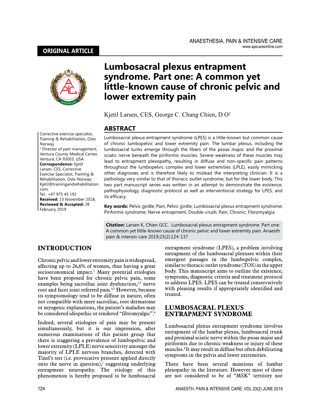 Lumbosacral Plexus Entrapment Syndrome. Part One: a Common Yet Little-Known Cause of Chronic Pelvic and Lower Extremity Pain