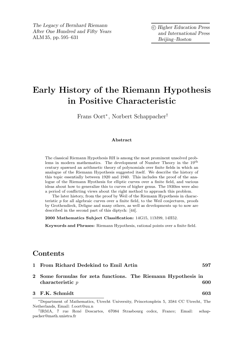 Early History of the Riemann Hypothesis in Positive Characteristic