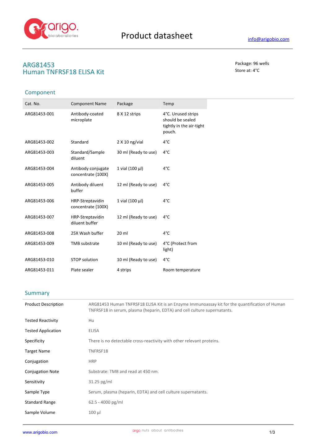 Human TNFRSF18 ELISA Kit (ARG81453)