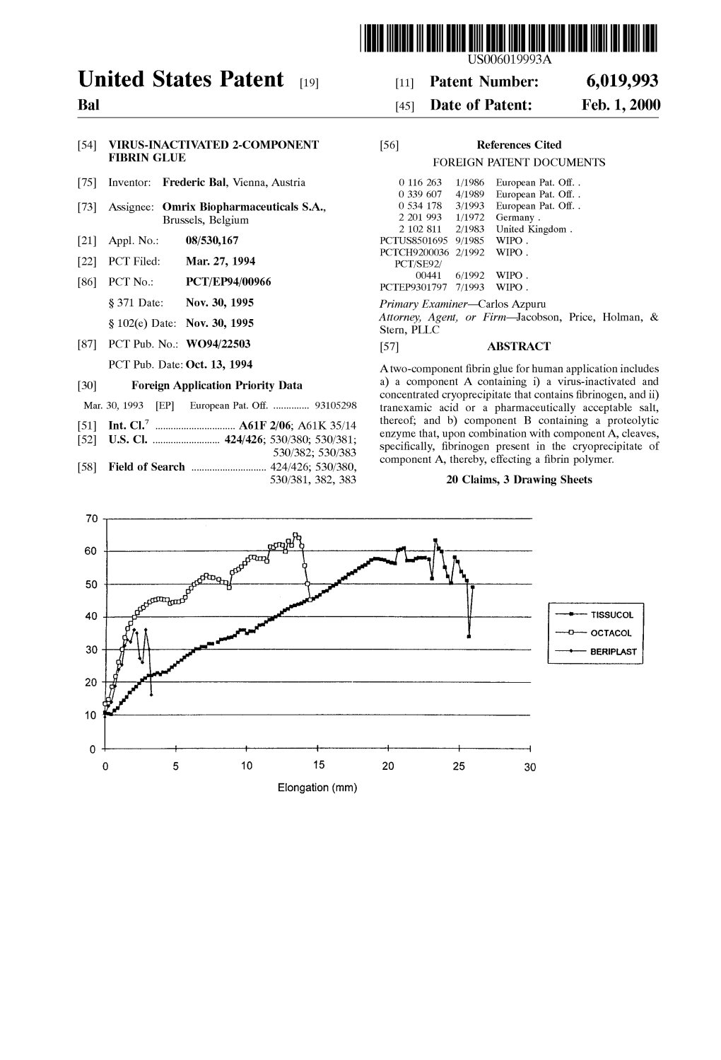 United States Patent (19) 11 Patent Number: 6,019,993 Bal (45) Date of Patent: Feb