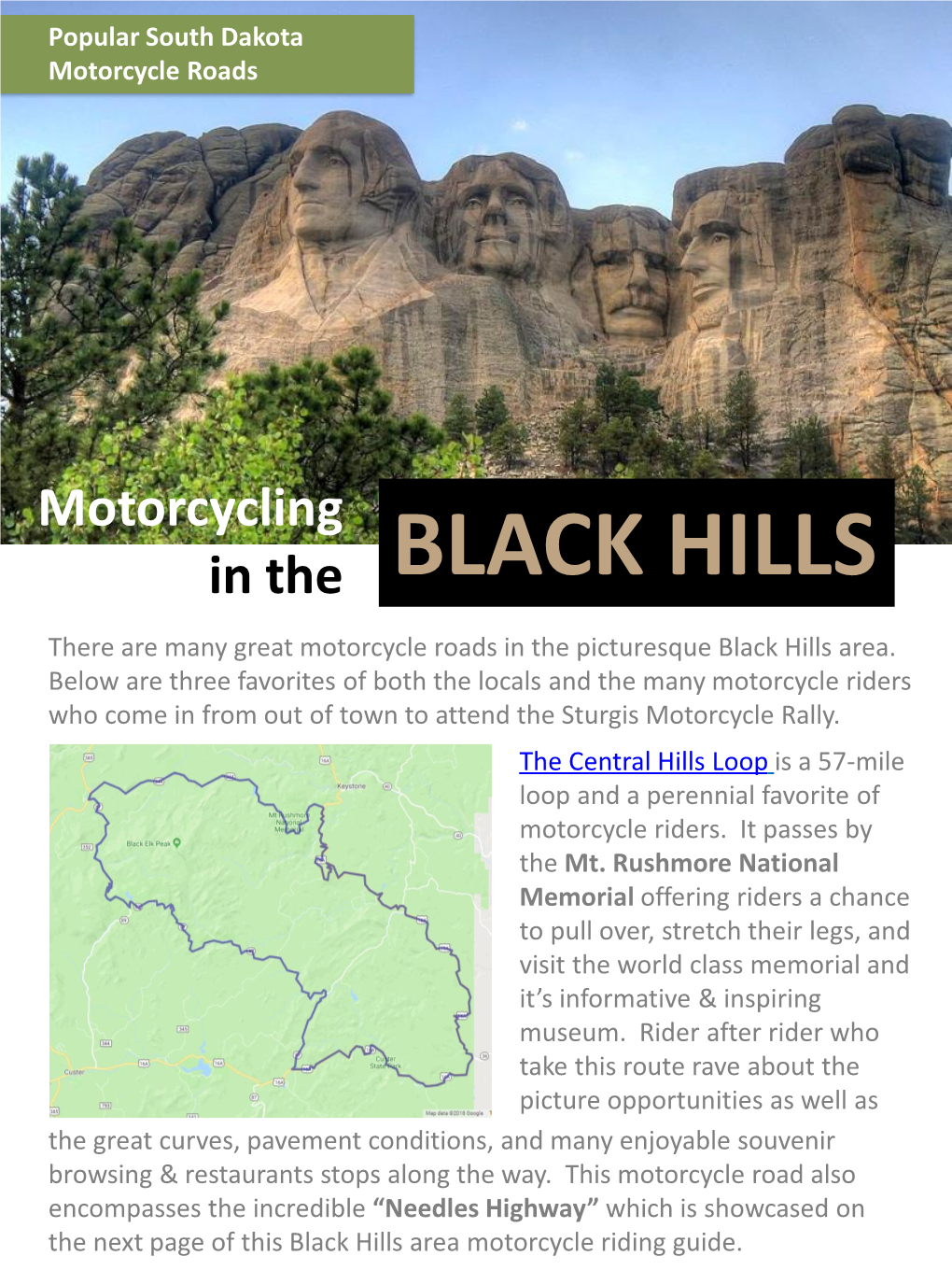 BLACK HILLS There Are Many Great Motorcycle Roads in the Picturesque Black Hills Area