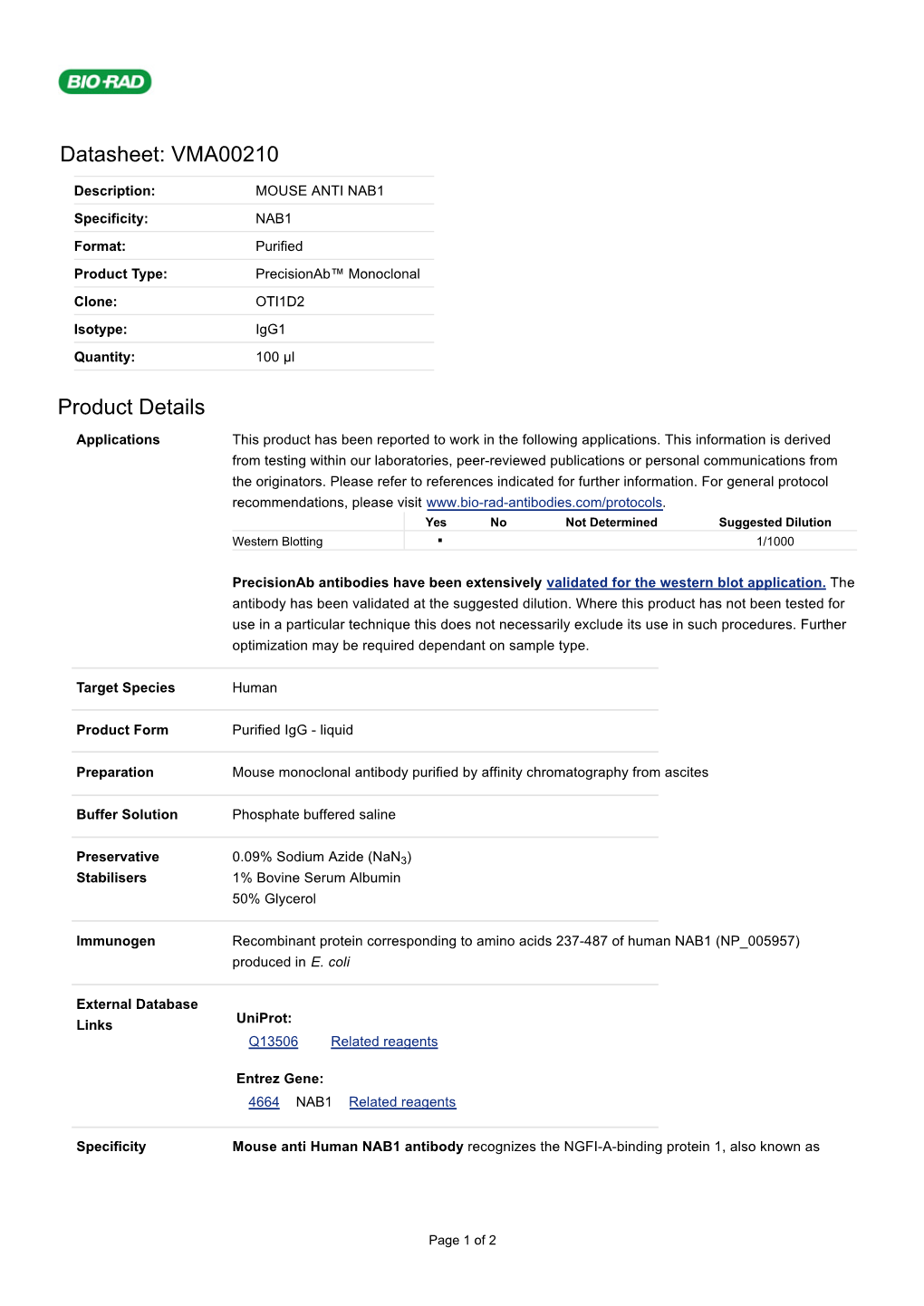 Datasheet: VMA00210 Product Details