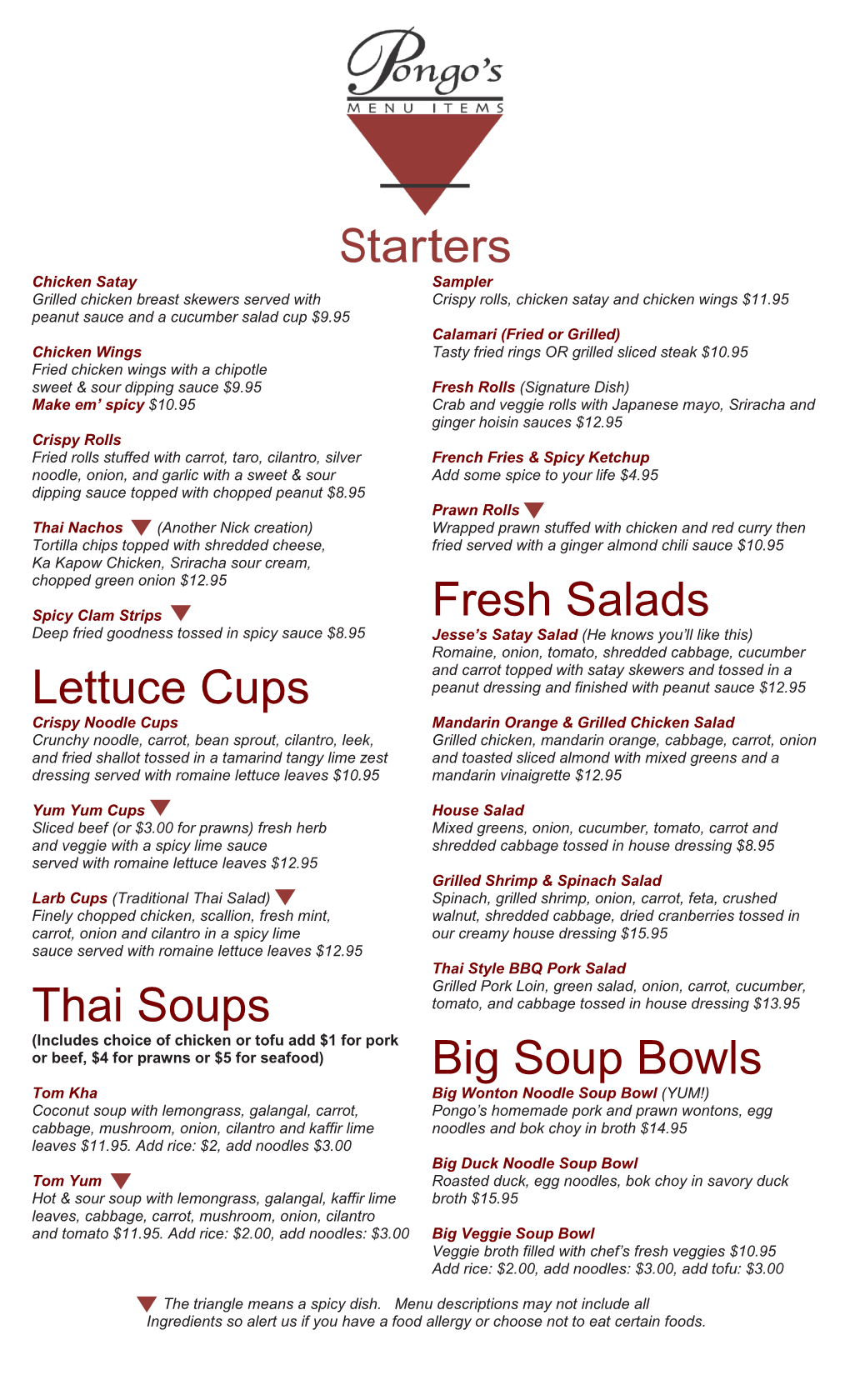 Starters Lettuce Cups Thai Soups Fresh Salads Big Soup Bowls